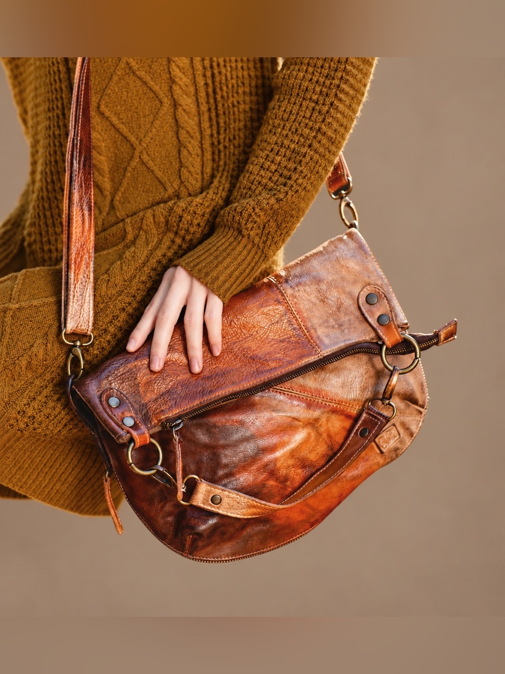 BED|STÜ Tahiti Leather Foldover Crossbody Bag Cognac Brown